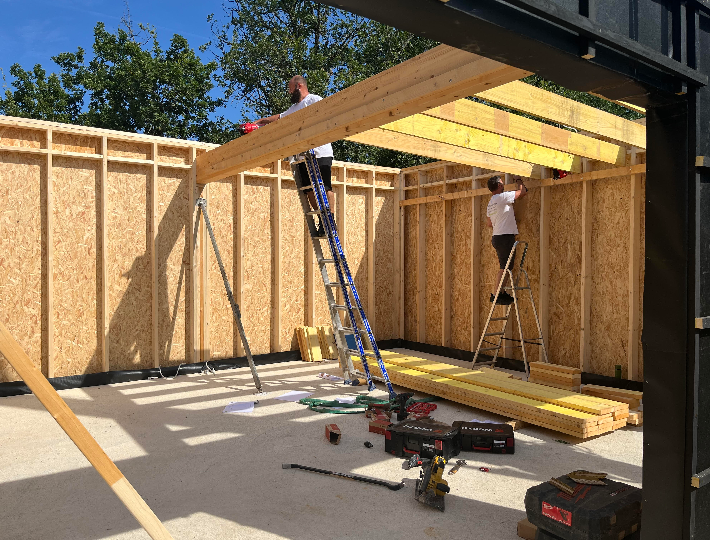 Photo: Chantier extension garage en ossature bois - Comparin